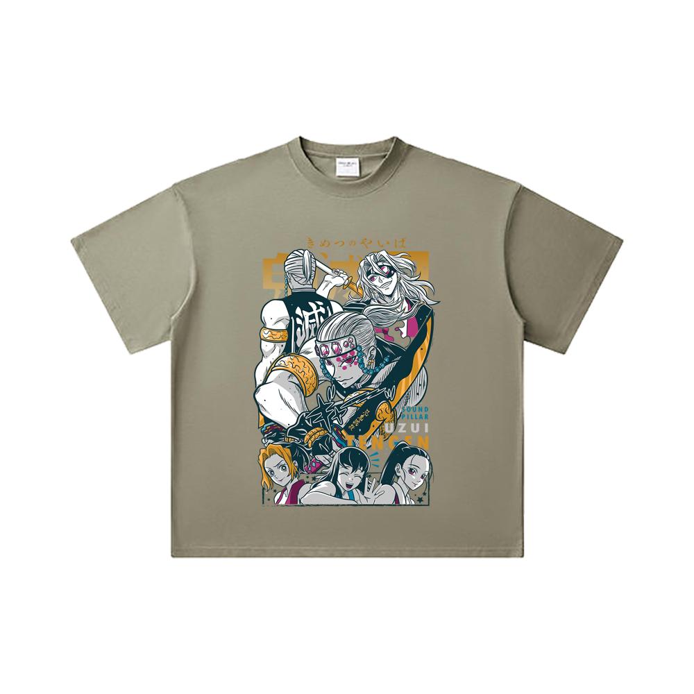 260 GSM Double Yarn 32 Count 100% Cotton Demon Slayer V65 Uzui Print Unisex Heavy Cotton T Shirt