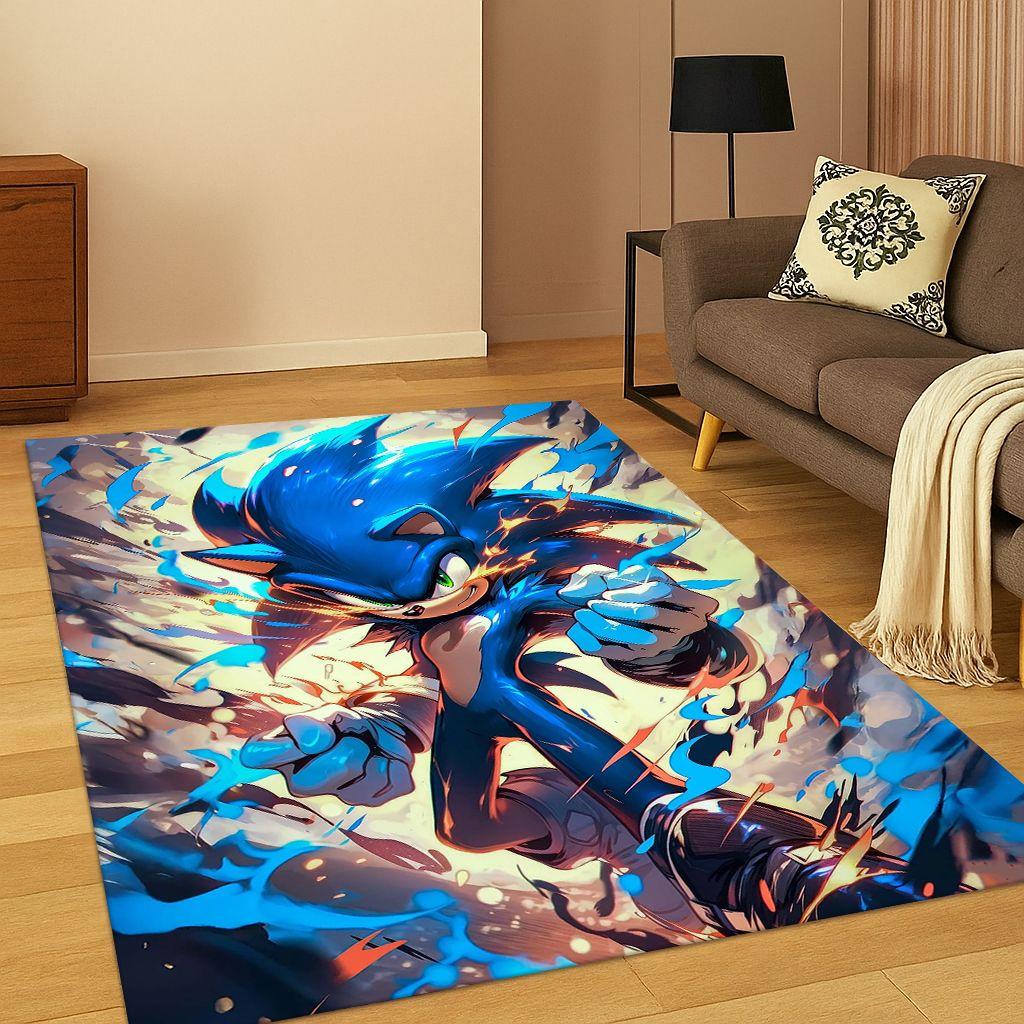 3D S-Sonic Cartoon Game Carpet Rug for Bedroom Living Room Sofa Doormat Home Decor,Kids Play Area Rug Non-slip Christmas Gift