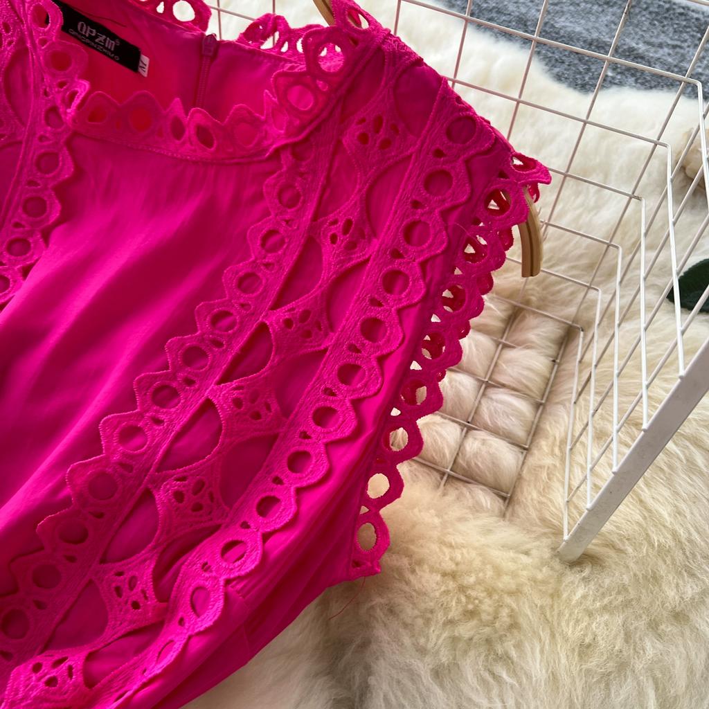 Rochie maxi lungă de vacanță cu broderie cu îmbinare din dantelă elegantă de vară Rochie de petrecere de nuntă fără mâneci pentru femei