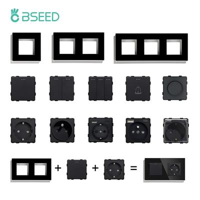 BSEED Wandschalter-Panel 1/2/3-fach 1/2-Wege Mechanischer Taster Teil Steckdose Dimmerschalter DIY Funktionsteil Schwarz