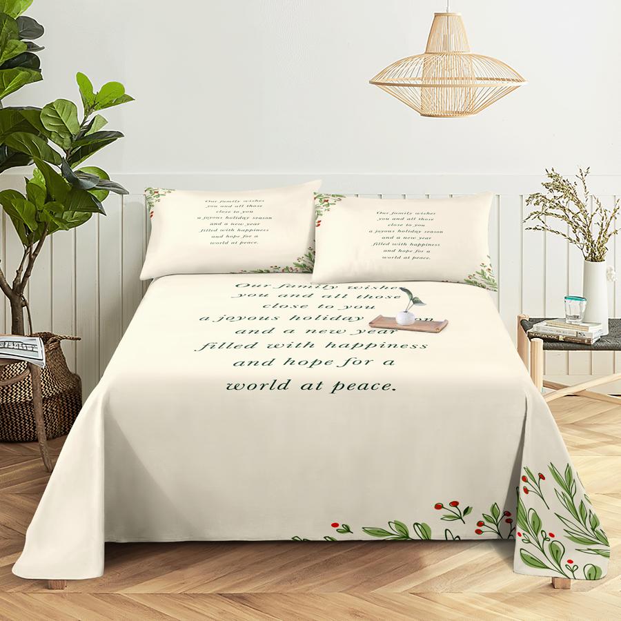 Bed Sheet Set 240x220 Christmas Tree With Pillowcase Letter Green For Single Double Beds Kids Adult 3D Bedding Texile Twin Full