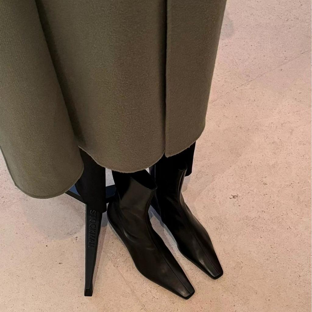 Vintage Small Square Head Thin Heel Cat Heel Side Zipper Thin Short Boots Medium Boots Women's 2025 Autumn and Winter Fashion Boots Martin Boots