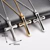 Stylish Stainless Steel Double Cross Pendant Necklace for Women Men Religious Faith Prayer Charms Chain Metal Jewelry Accessory