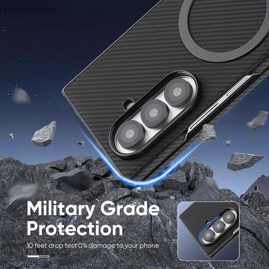 For Samsung Galaxy Z Fold5 5G Case Carbon Fiber Texture PU Leather Coated TPU Cover Magnetic Case