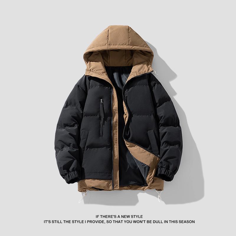 8856 Youth Men's Faux Two-Piece Hooded Cotton Jacket - Warm, Thickened Winter Coat for Couples.