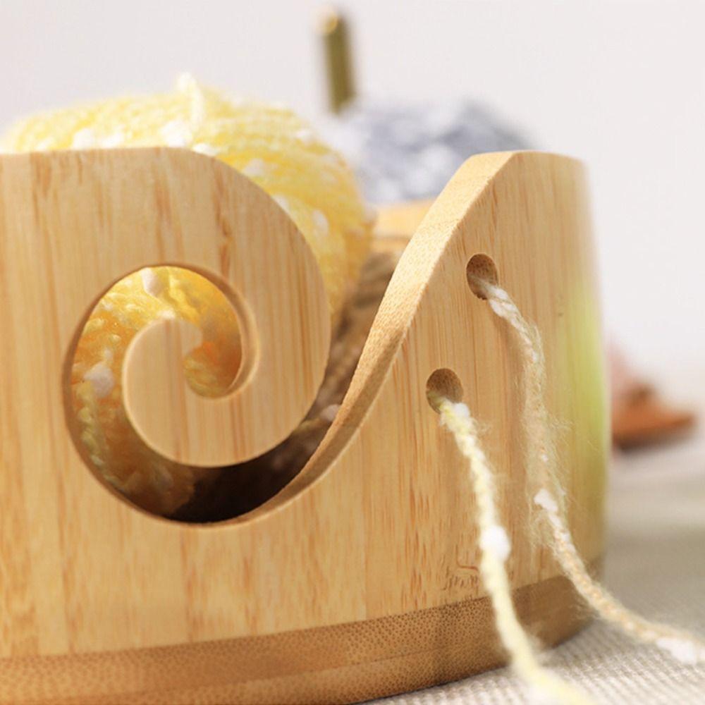 Practical Wooden Yarn Bowl With Holes Yarn Organizer Durable Knitting Storage Bowl Crocheting