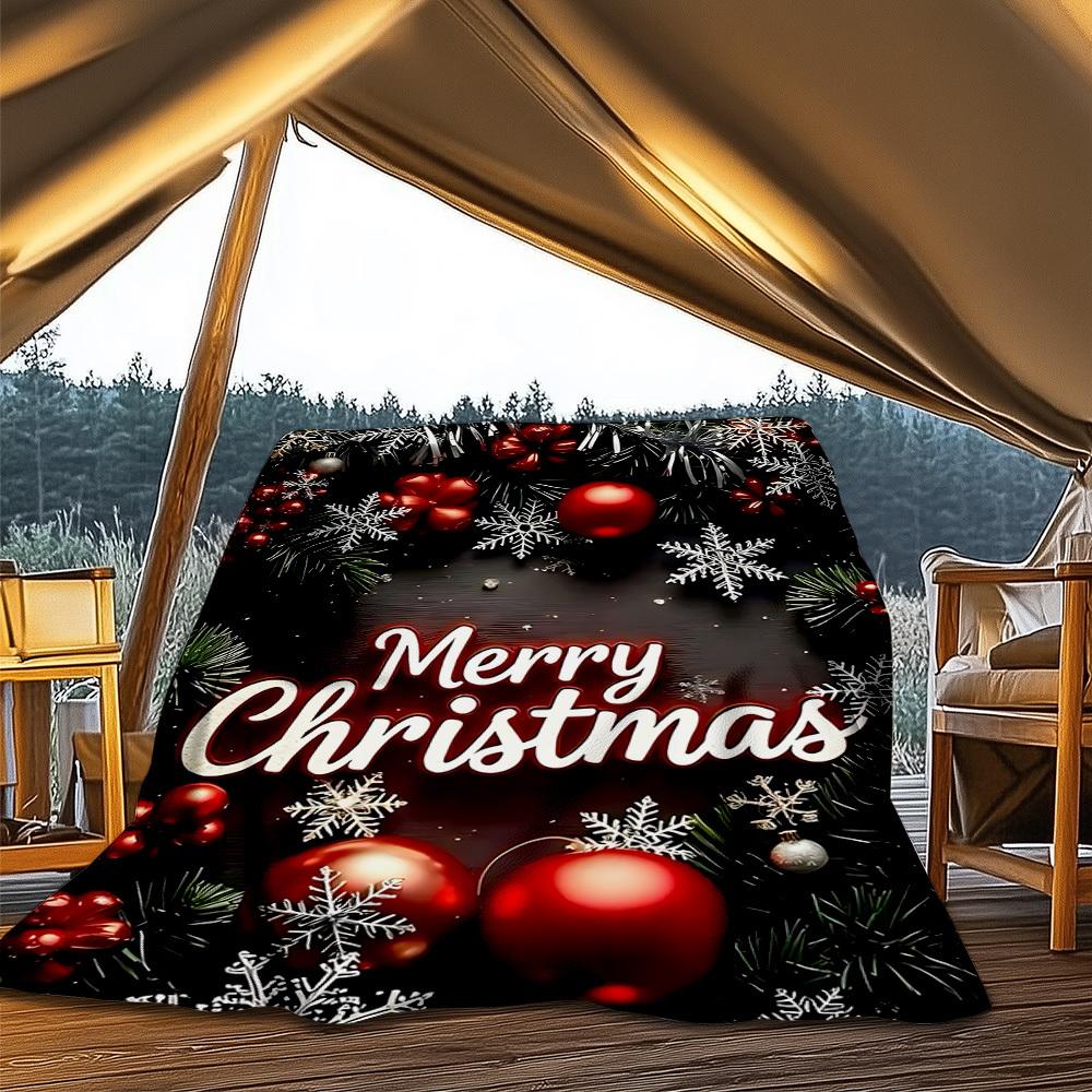 1pc Christmas Decorations Outdoor Flannel Blanket Soft All Season Polyester Throw , Perfect for Picnics & Travel , Picnic Accessory