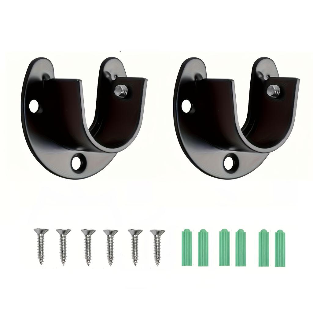 [Steel Bracket]4pcs Stainless Steel U Shape Closet Rod Bracket | 25mm, Black, for Closet Pole Sockets, Wardrobe Rail End Supports, Curtain Rail Holder