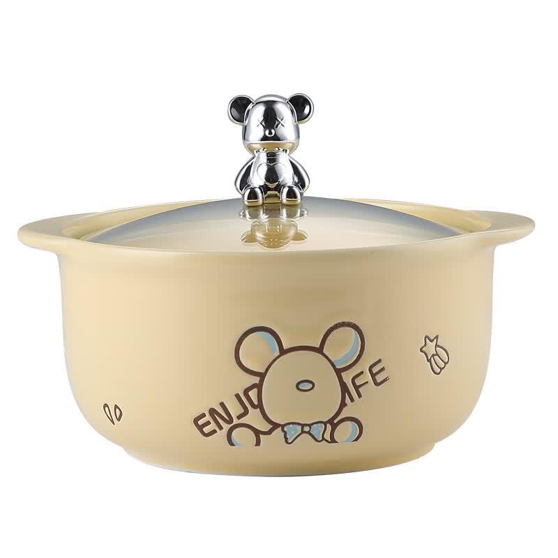 Dorian Ceramic Bear Instant Noodle Bowl with Lid