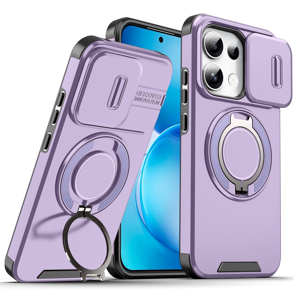 Magnetic Metal Ring Stand Armor Case For OPPO Reno 15 16 Pro Reno15 FS 15F Reno16 FS 16F Slide Push Window Lens Protection Cover