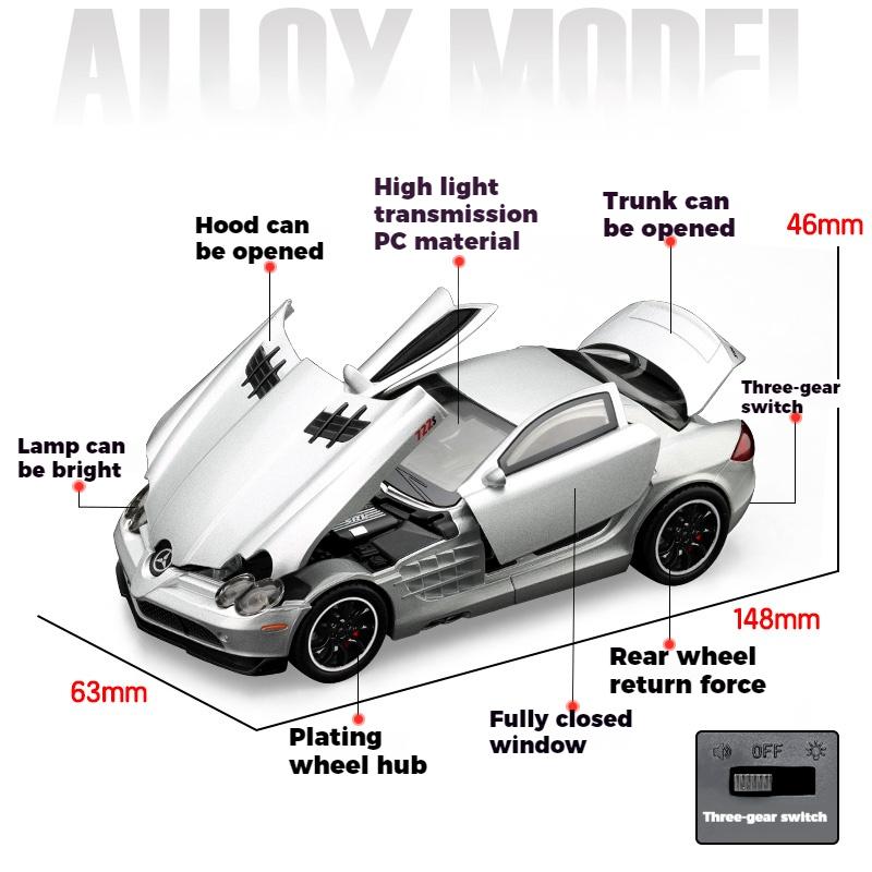 1/32 Mercedes Benz SLR Supercar Metal Aliaj Turnat Sub Presiune Model Mașină Miniatură Colecție Hobby Cadouri