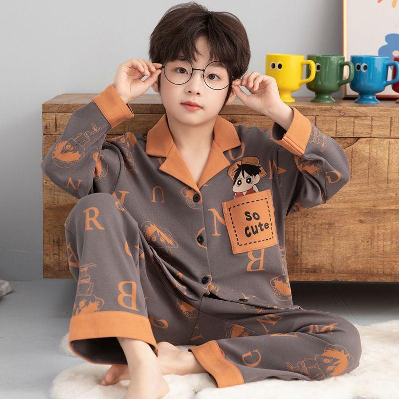 Spring & Autumn Children's Cartoon Cardigan Pajamas for Boys & Girls - Long Sleeve, Loose Fit, S/M/L Sizes