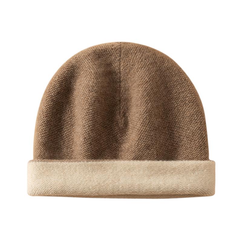 Women's Double-Sided 100% Pure Cashmere Beanie - Versatile Warm Knit Hat for Autumn/Winter
