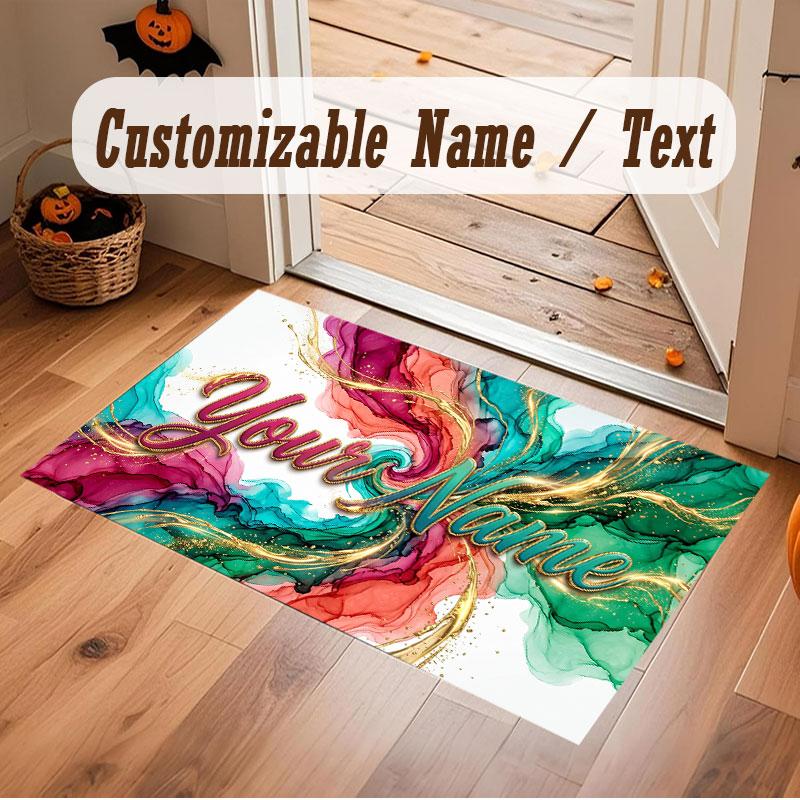 Neon Colorful Theme Crystal Velvet Floor Rug Personalized Custom Name Text Warm Carpet Home Decoration
