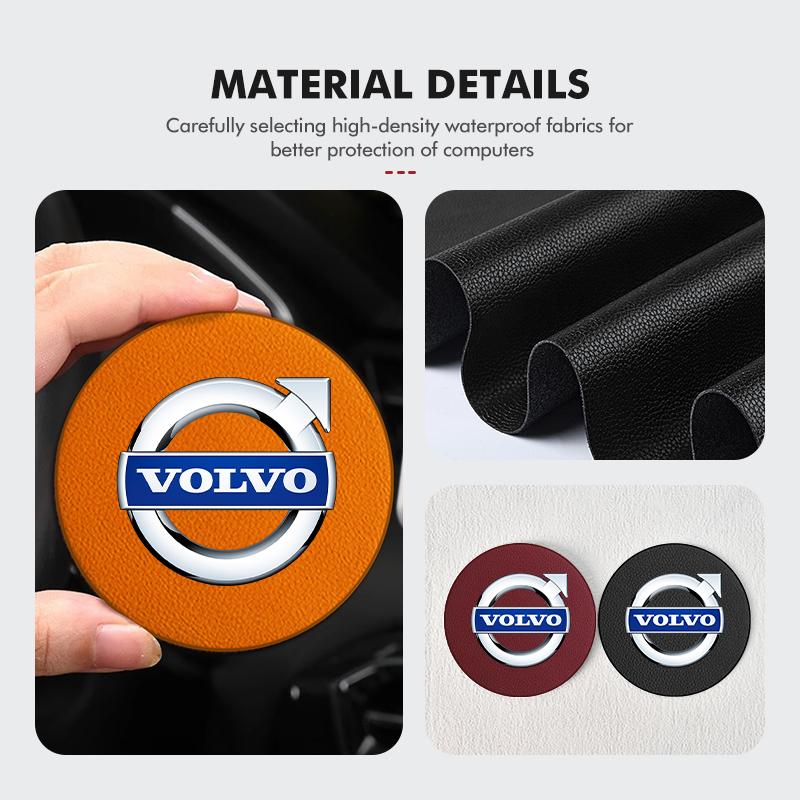 For Volvo 2Pcs Leather Car Coaster Water Cup Slot Mat Anti-slip Pad Xc60 Xc90 V40 V60 S60 V50 V90 S80 C40 XC40 V70 XC70 C30