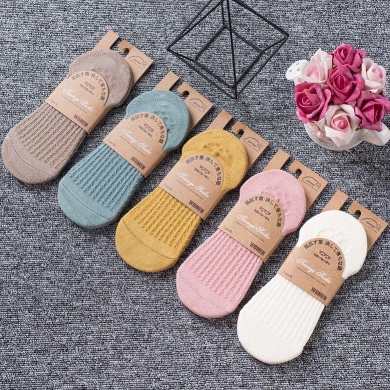 Women's Ice Silk Low Cut No-Show Striped Mesh Lace Boat Socks - Super Thin & Non-Slip