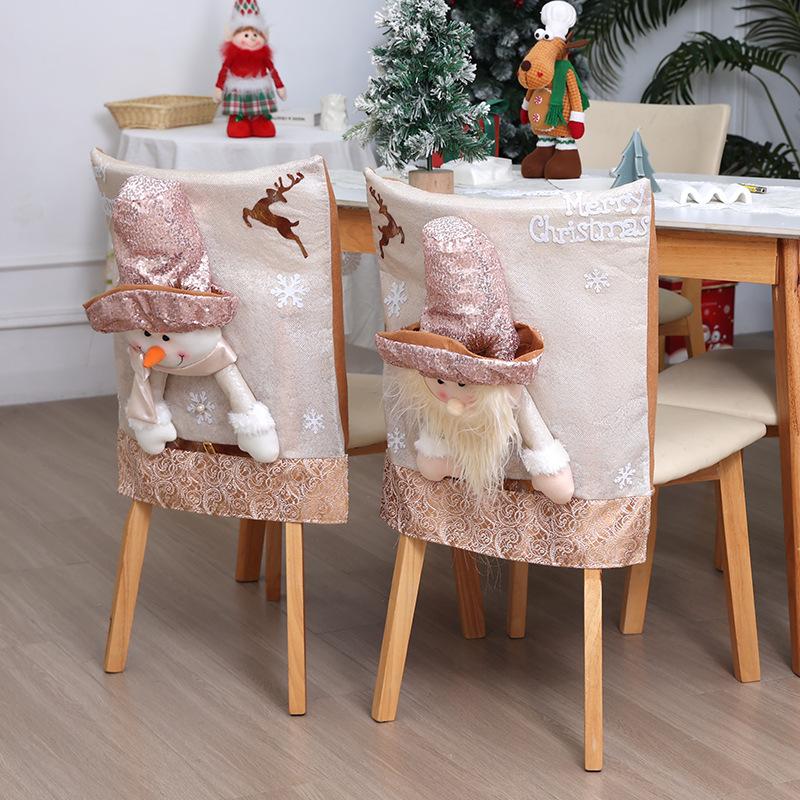 Christmas Chair Dust Cover Cute Cartoon Plush Toy Chair Back Cover Santa Claus Snowman Elk Festival Dress Up New Year Merry Xmas