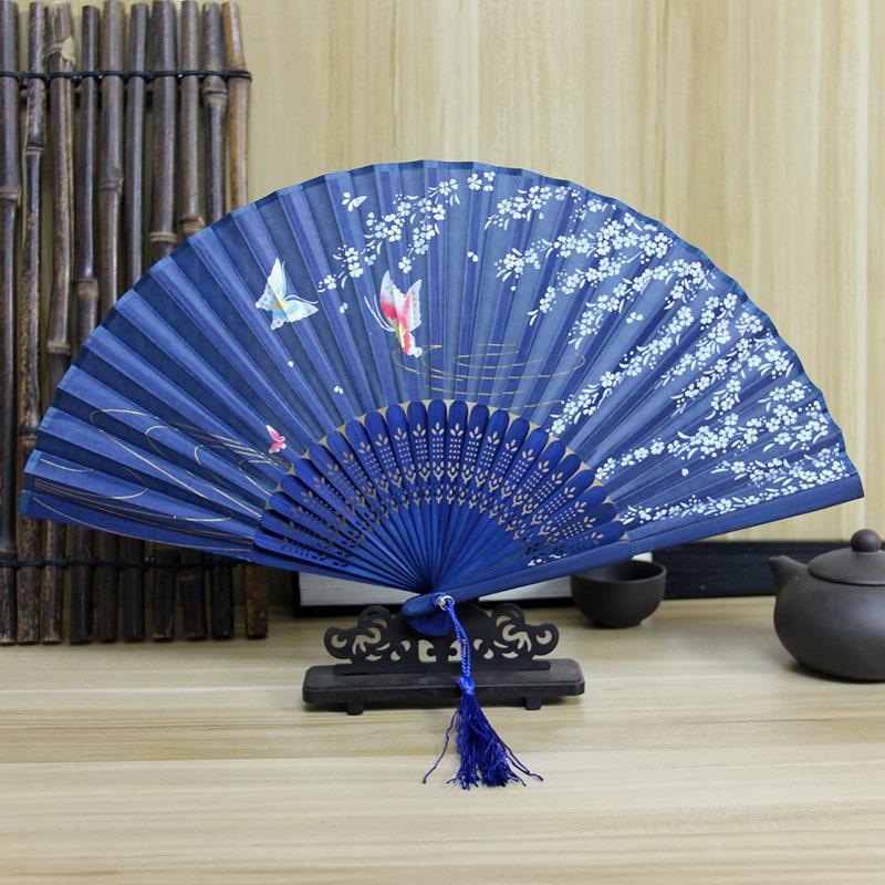 Hand Folding Fan BambooSilk Chinese Fan Hand Women Black Fan Summer Female Dance Hand Folding Fan Party Gift Hand Fans For Women