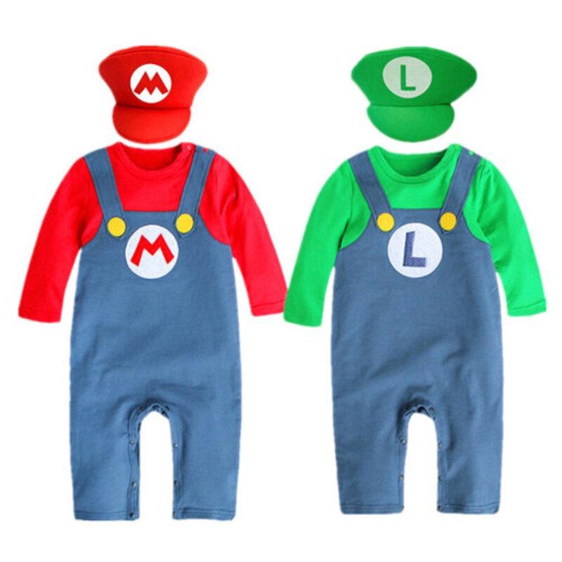 Super Mario Cartoon Cotton Onesie For Babies Cosplay Outfit For Boys And Girls