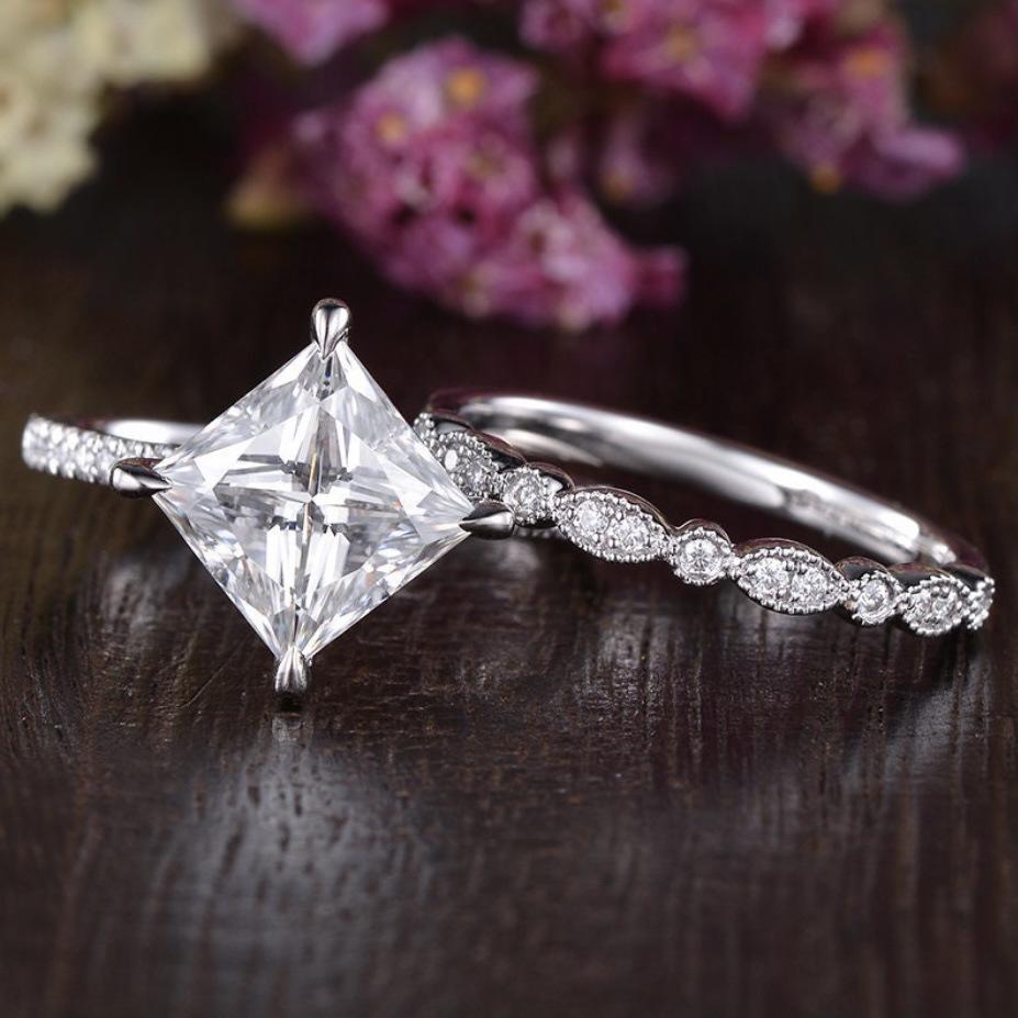 Women's Diamond Rings, Simple Square Diamond Accessories, Couple Rings