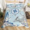 Nautical Duvet Cover Set Boat Pirate Bedding Set King Size Retro Sailboat Brown Comforter Cover Anchor Compass Vintage Quilt Set