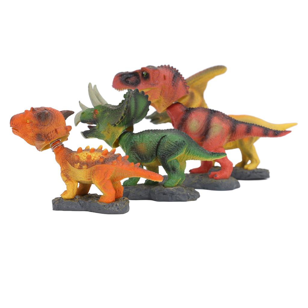 4pcs Shaking Head Dinosaur Toy Educational Spring Connection PVC Metal Realistic Dinosaur Figures