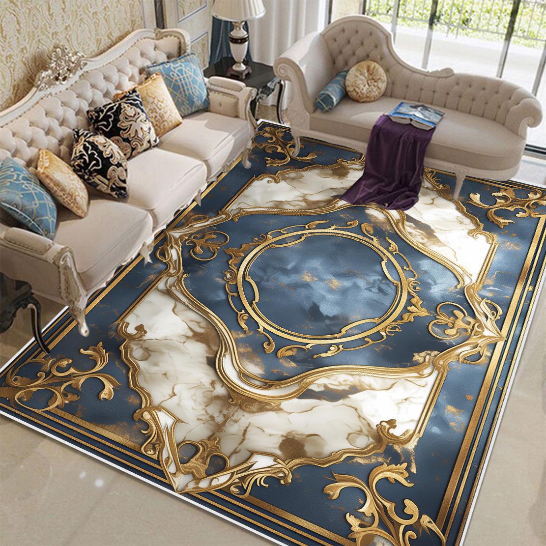 

European Blue Area Rug Large Non Slip Soft Carpet for Living Room Bedroom Luxury Home Decor Floor Mat 60*90cm
