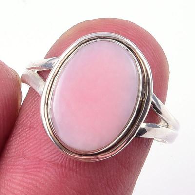 Natural Pink Opal Gemstone Handmade 925 Solid Sterling Silver Ring Size 7 F8h59