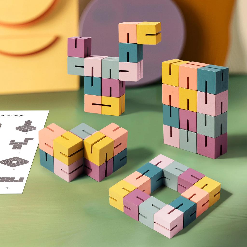Wooden 3D Construction Blocks Montessori Brain Development Spatial Reasoning Education Puzzle Activity Children Wooden Playthings Gifts