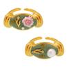 Gioiello Artistico Fiore di Rosa Anello in Acciaio Inossidabile Smaltato con Accenti di Perle Fascia Regolabile Anello Aperto Gioielli Floreali