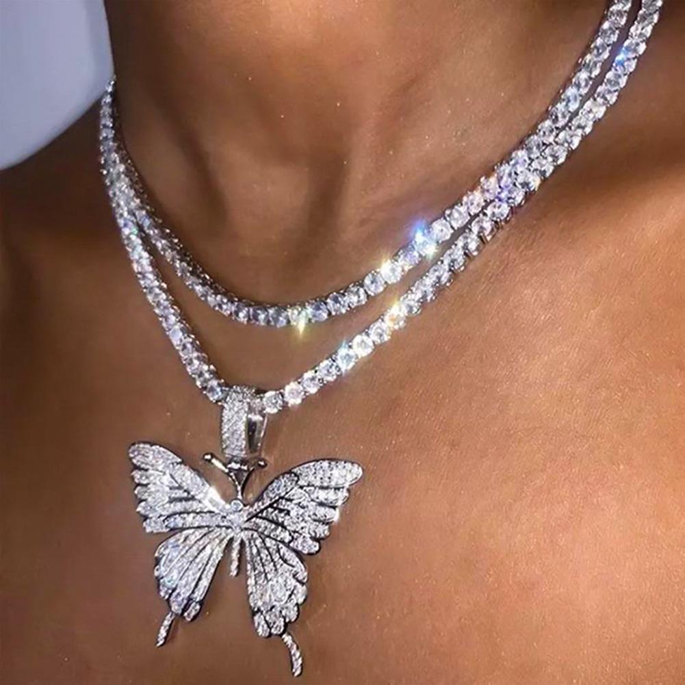 Damenmode Chic Shiny Hollow Schmetterling Halskette Anhänger