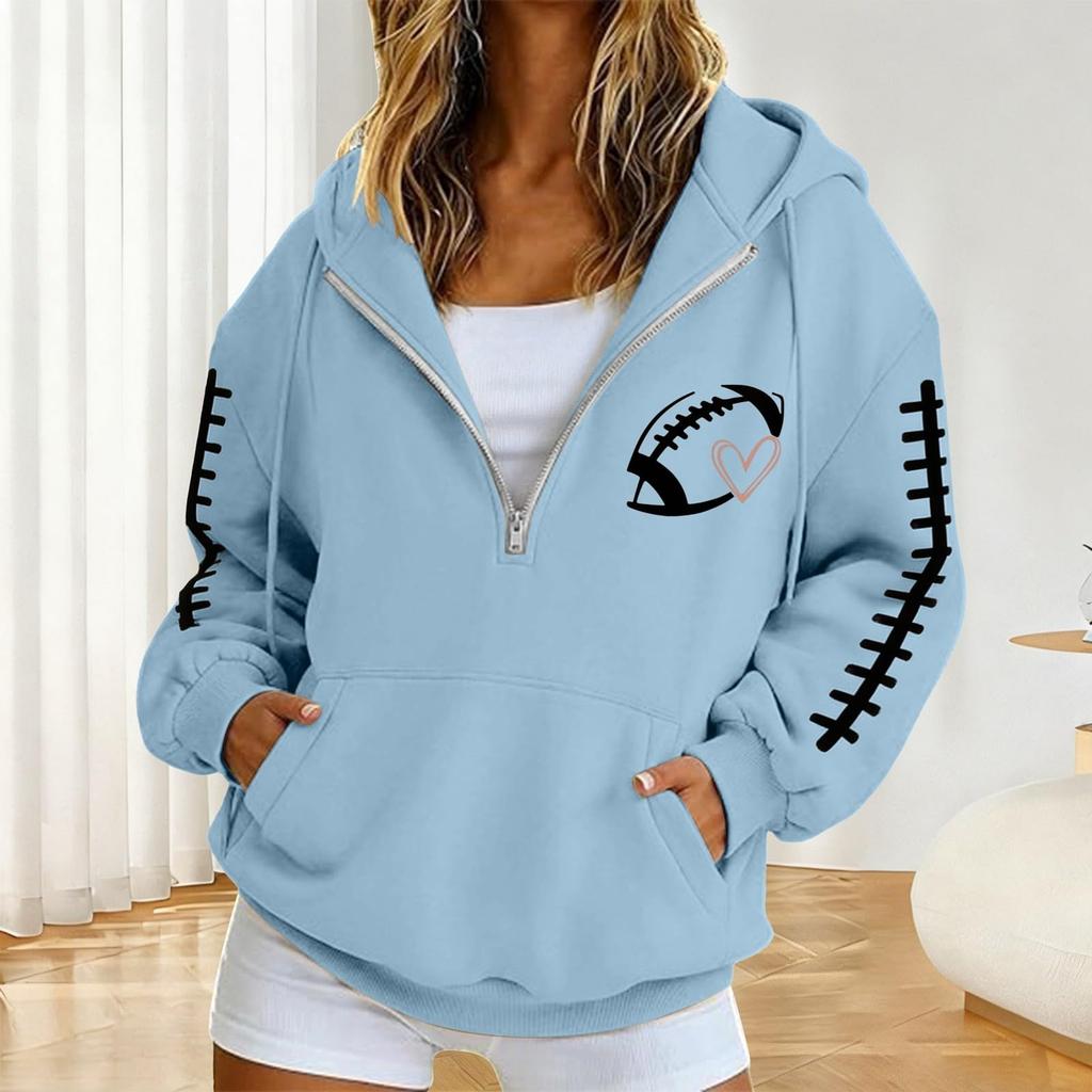 Damen Half-Zip Kapuzen-Rugby Pullover Sweatshirt für Partner-Partnerlook