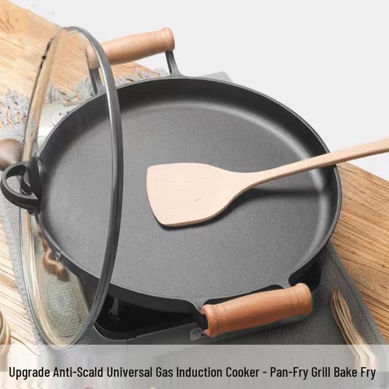 UOSU Cast Iron Frying Pan with Wooden Handle