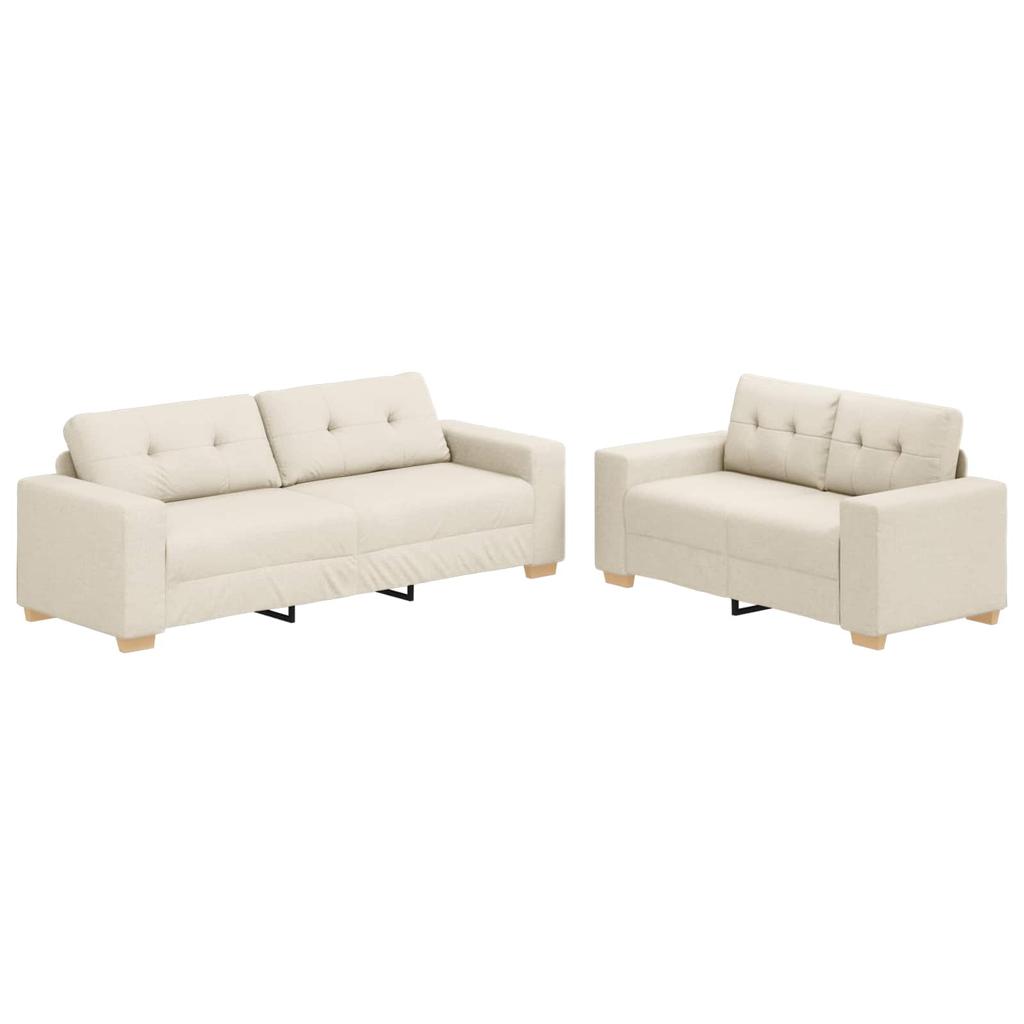 Sofa Set of 2 Beige Linen Blend Fabric