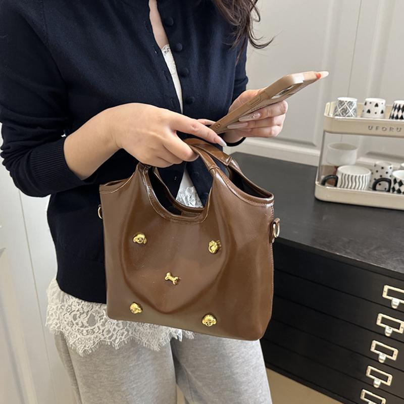 Versatile PU Leather Paw Print Shoulder Bags Solid Color Handheld Crossbody Bag Large Capacity Underarm Bags Women Girls AVE
