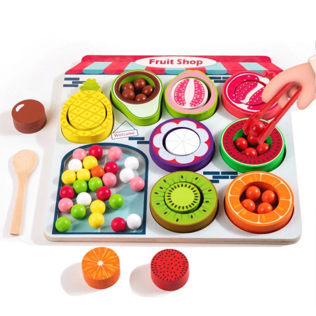 Children Fruit Sensory Sorter Montessori Toys Clip Beads Learning Color Shape Fine Motor Skills Educational Games Wooden Toys