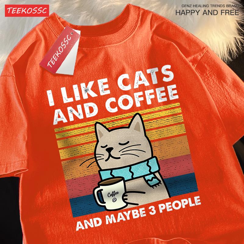 

I Like Cats And Coffee Men Women T-Shirt Cotton Tee Clothes Hip Hop Loose Tshirt Fashion Crewneck T-Shirt Streetwear Couple 4XL