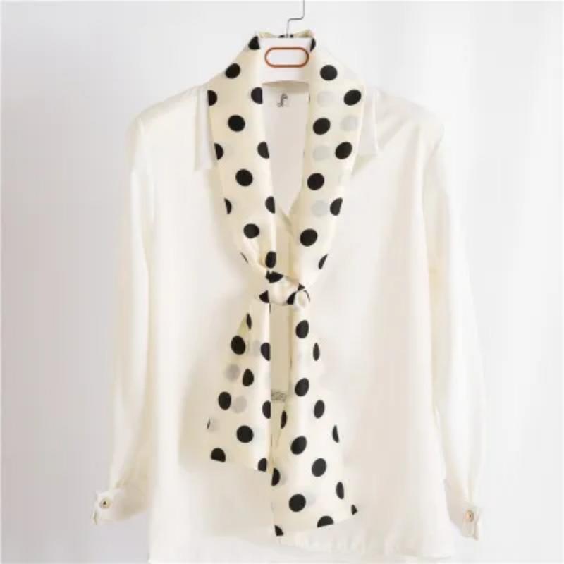 Hijab Real Long Silk Women Print Elegant Neck Scarves Hair Head Ribbon Tie Bag Handle Decoration Foulard Collar Kerchief