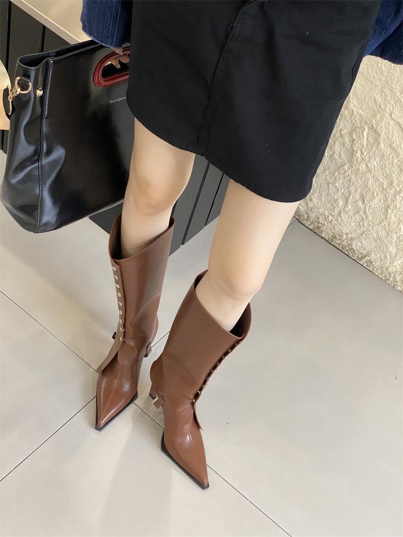 

Осень и зима остроносые ботильоны на тонком каблуке женские с дизайнерским чувством две носки съемные заклепки ботильоны на высоком каблуке 39 коричневый