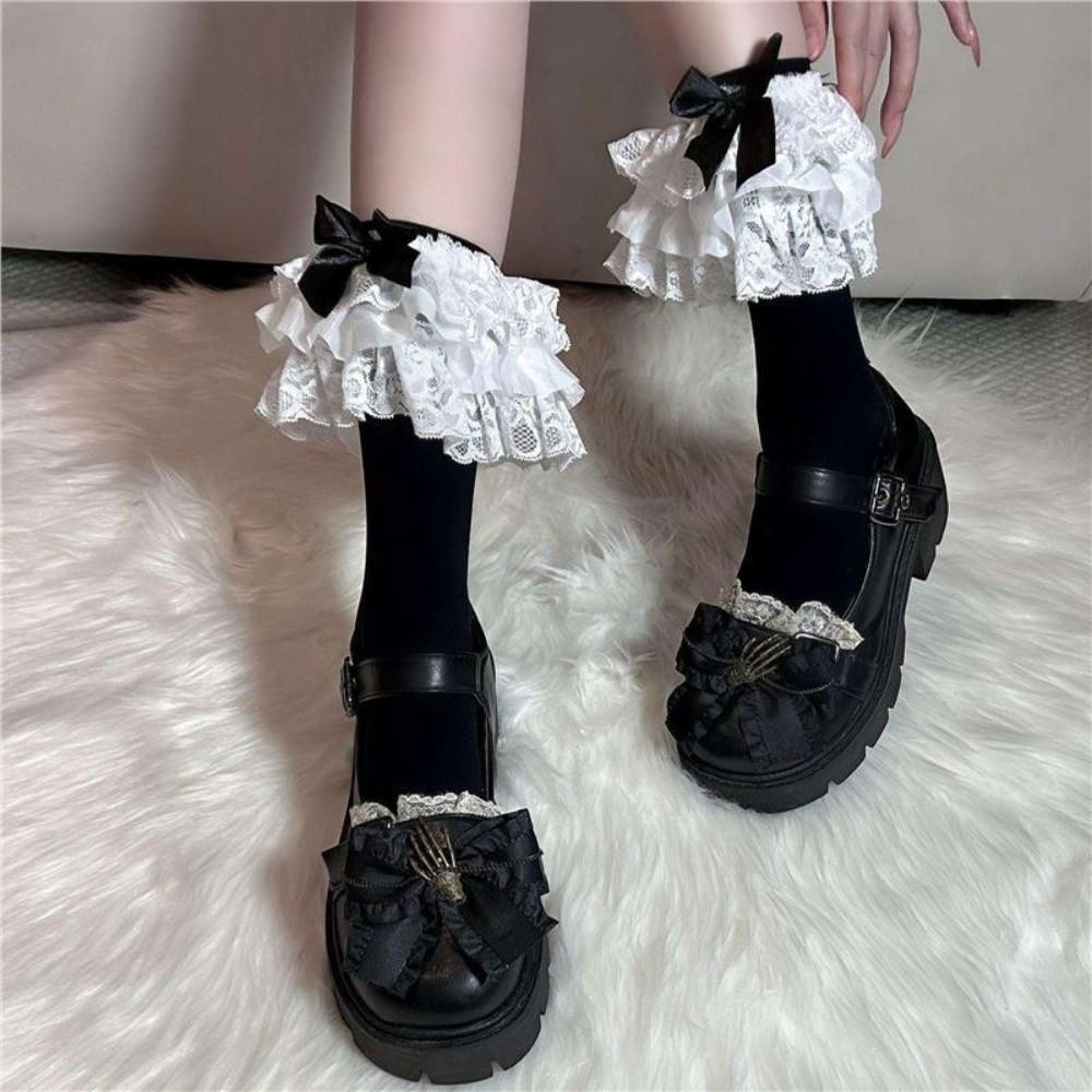 Ballet Style Lolita Lace Stockings Bowknot Ruffle Uniform Socks New JK Knee High Socks Cosplay
