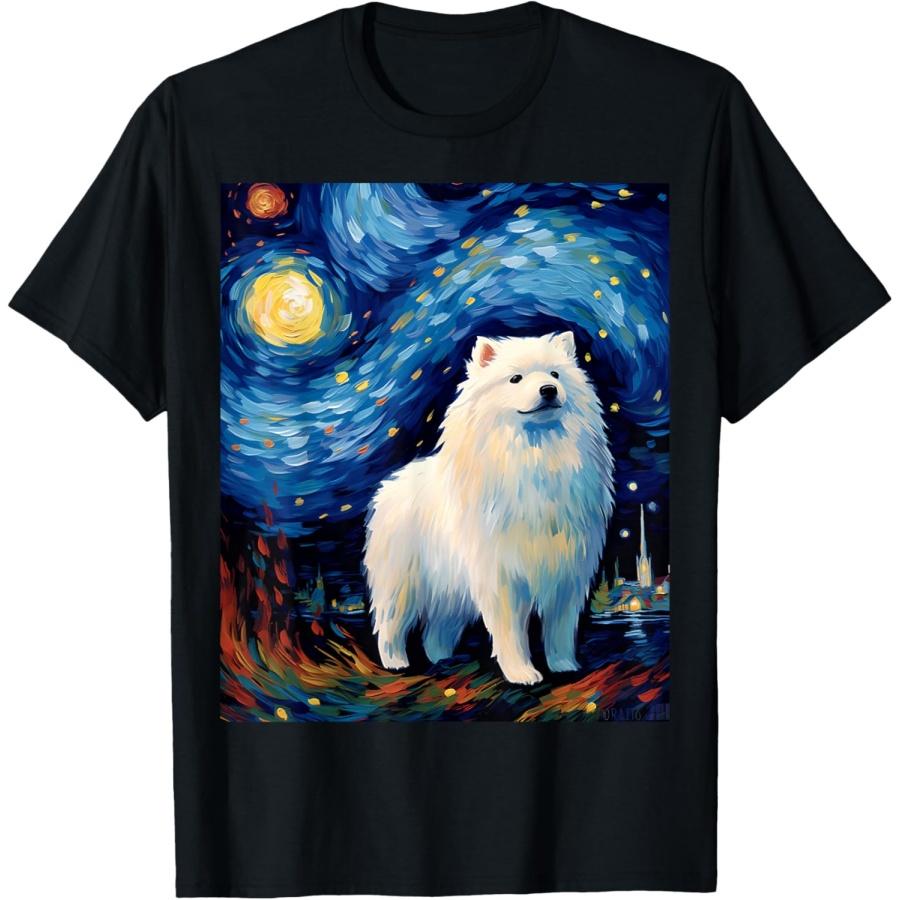 Surreal Starry Night Samoyed Dog T-Shirt S