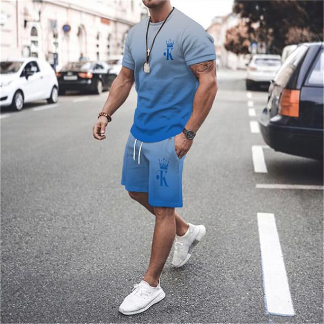 Men's Light Blue 2-Piece Shorts Set - Casual Summer Sportswear Outfit