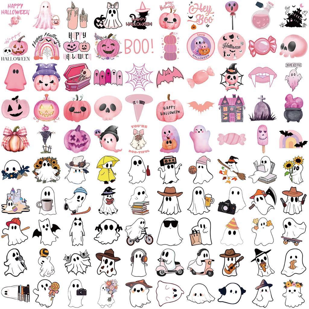 100 Cartoon Halloween Ghost Doodle Stickers DIY Decorative Guitar Notebook Suitcase DIY Waterproof