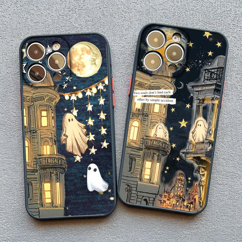 Matte Phone Case For iPhone 17 16 11 13 12 14 15 Pro Max 12 Mini 16 15 Plus X XS XR Ghost Illustration 11 Silicone Back Covers