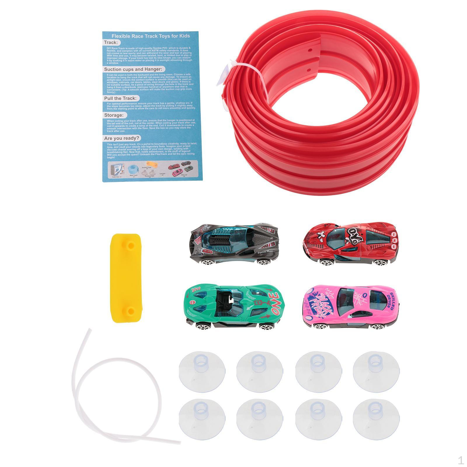 

15 ft Bendable Racetrack with 4 Alloy Cars Kit Strong Suction Cups Multifunctional for Powered Race красный