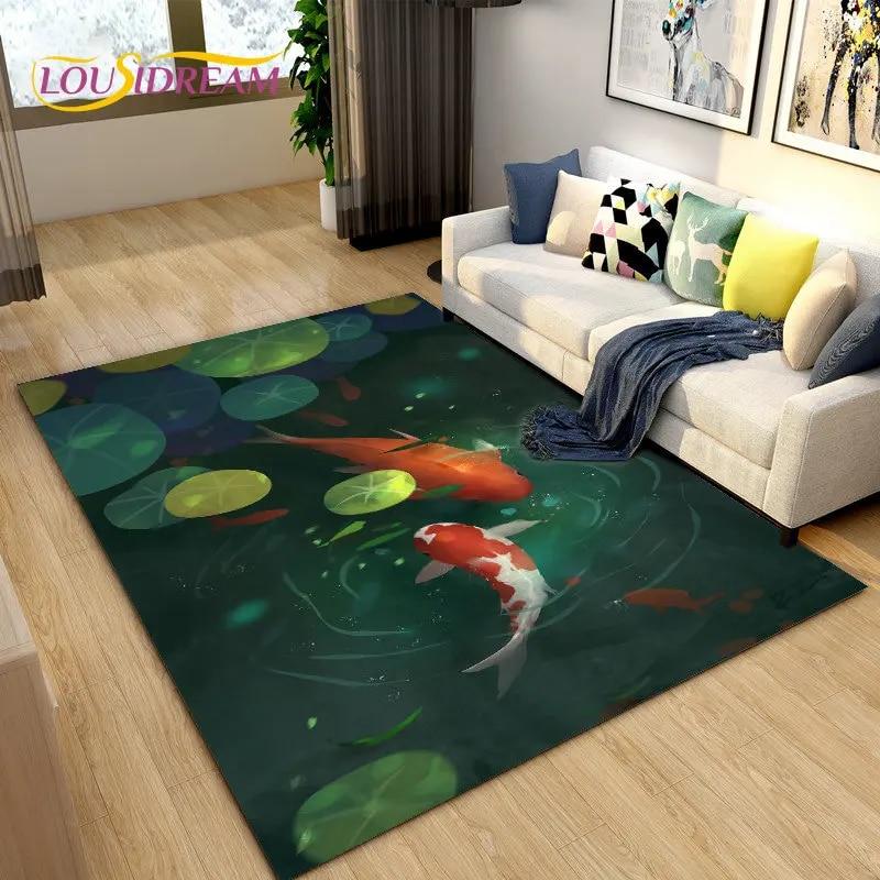 Nordic Luxury 3D Fish Carp Area Rug Large,Carpet Rug for Living Room Bedroom Sofa Decoration,Kitchen Doormat Non-slip Floor Mat