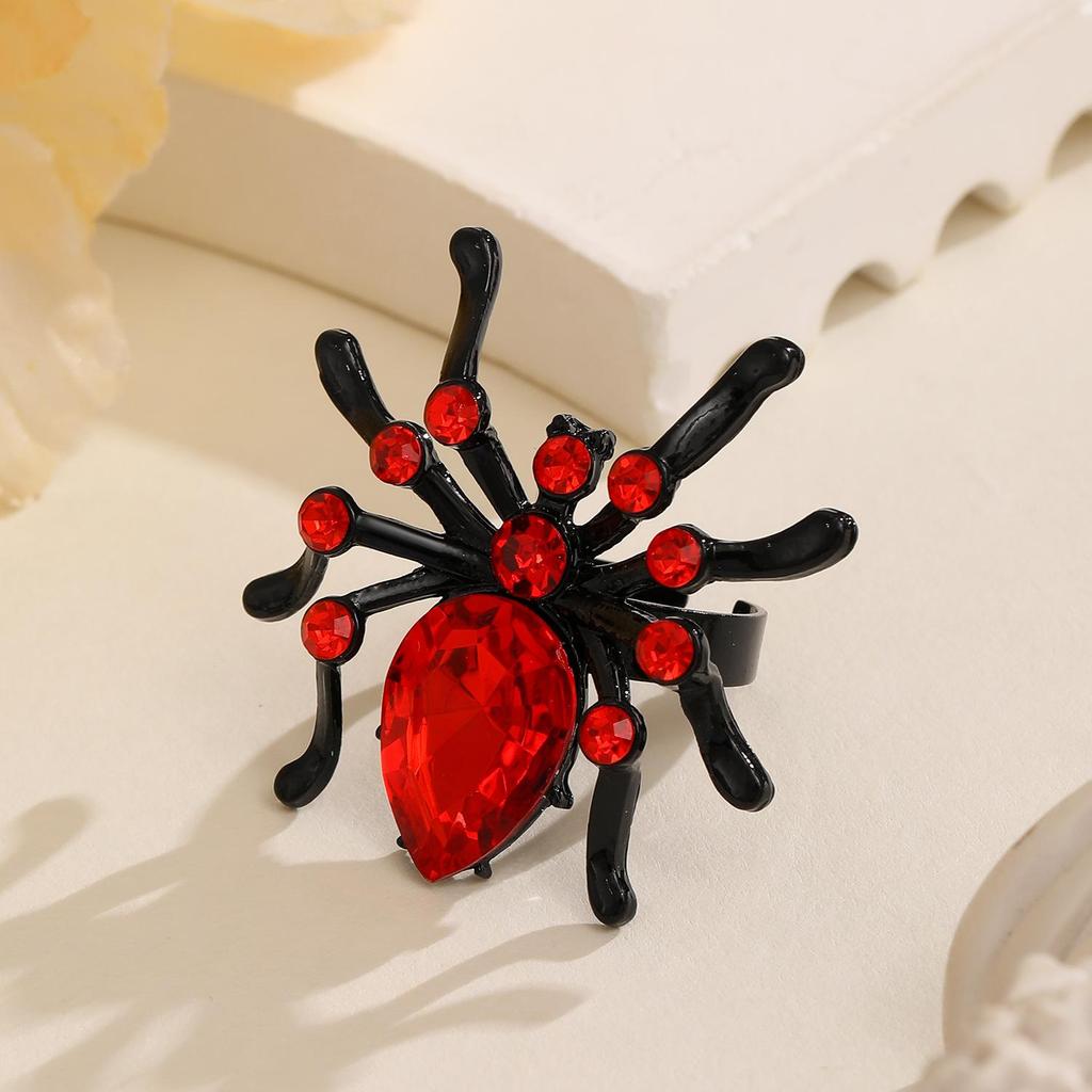 Gothic Halloween Dark Crimson Alloy Spider Open Ring