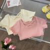 Girls Fashion Back Cross Short Sleeve T-shirt Summer Kids Solid Color Casual Top