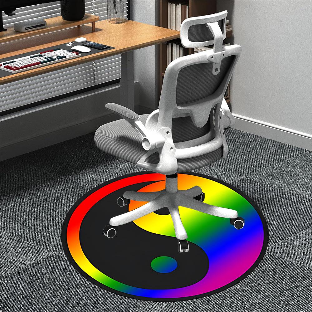 

1PC Yin Yang Rainbow Gradient Chair Carpet for Office, Indoor Non-Slip Washable Carpet, Soft Comfortable Mat For Office Room yy250930066 80cm by 80cm