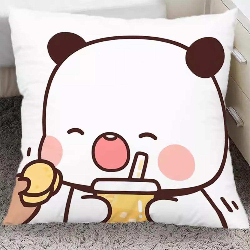 Cute Cartoon Bear and Panda Pattern Pillowcases for a Cozy Bedtime! Sofa Cushion Cover, Room Home Decorationortable